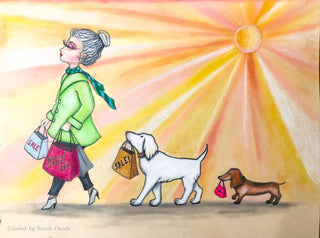 Coloring Page, Girl with Dogs, Black Friday, Discount. Sales - The Art of Julia Spiri