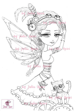 Coloring page. Steampunk Fairy - The Art of Julia Spiri