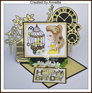 Coloriage, Fairytale Steampunk Girl. Oiseau en cage