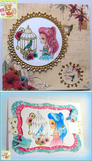 Coloring page, Steampunk Girl, Fairytale, Fantasy. Bird in a cage - The Art of Julia Spiri