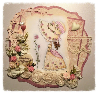 Coloring page, Whimsy Girl with rose. The Victorian Hat - The Art of Julia Spiri