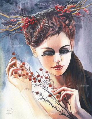 Grayscale Coloring Page, Realistic Fantasy Girl Portrait. Forest Spirit - The Art of Julia Spiri
