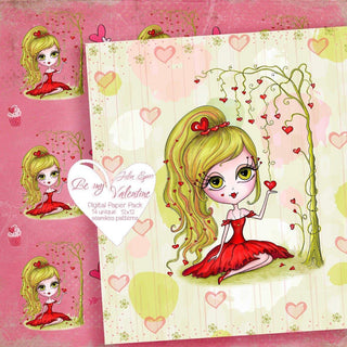 Love Digital Paper Pack, Seamless Patterns, Heart, Flowers Roses, Couple in Love, Kiss, Planner, Fabric, Greeting card diy. By my Valentine - The Art of Julia Spiri