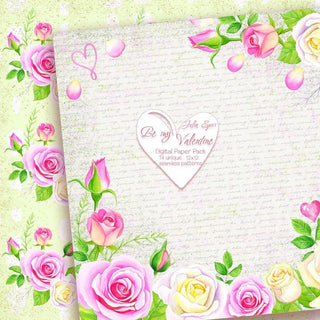 Love Digital Paper Pack, Seamless Patterns, Heart, Flowers Roses, Couple in Love, Kiss, Planner, Fabric, Greeting card diy. By my Valentine - The Art of Julia Spiri