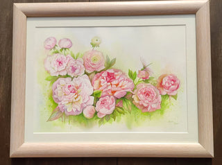 Original Watercolor Painting. Peonies and dragonfly - The Art of Julia Spiri