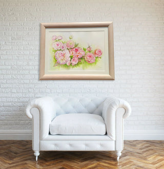 Original Watercolor Painting. Peonies and dragonfly - The Art of Julia Spiri