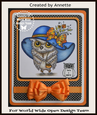Owl Coloring Page, Digital stamp, Digi, Fashion, Hat, Bird, Bag, Bow, Crafting, Fantasy, Whimsy, Craft. Owl Fashionista - The Art of Julia Spiri