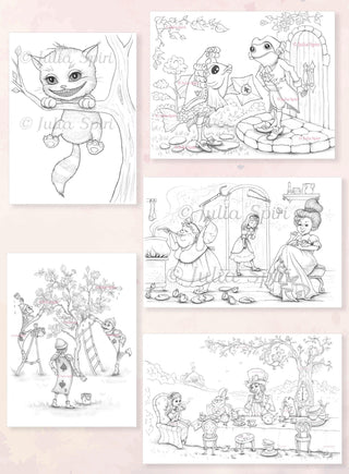 PDF Digital Coloring Book for Adults. Alice in Wonderland - The Art of Julia Spiri
