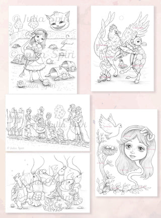 PDF Digital Coloring Book for Adults. Alice in Wonderland - The Art of Julia Spiri