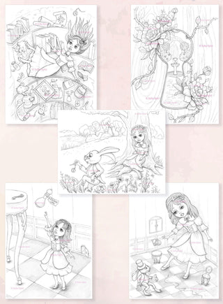 PDF Digital Coloring Book for Adults. Alice in Wonderland - The Art of Julia Spiri