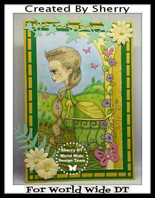 Princess Coloring Page, Digital stamp, Dig, Vintage Girl, Old dress, Rustic, Balcony, Crafting, Fantasy Fairytale. Waiting for the prince - The Art of Julia Spiri