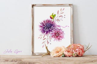 Watercolor Floral Bouquets and Wreaths, Frames. Dahlias Flowers, Laces, Clip Art, Watercolor Flowers, Wedding Invitation. Dahlias & Laces - The Art of Julia Spiri