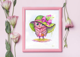 Watercolor Original Painting. Owl Fashionista - The Art of Julia Spiri