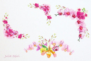 Watercolor Wreaths, Bouquets, Heart, Frames. Orchids Flower, Hand Painted Floral Clip Art, Watercolor Flowers, Invitation Wedding flowers - The Art of Julia Spiri